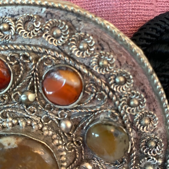 Ione oversized silver paisley buckle with 12 stones, braided cord belt VTG L EUC